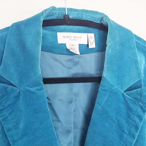 NINE WEST Jacket Sz 18W Aquamarine Velvet One Button Cutaway Style Lined - Picture 3 of 7